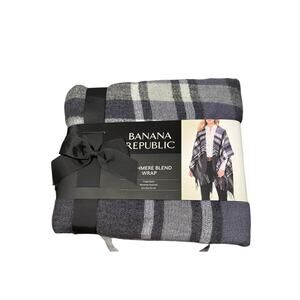 Banana Republic Cashmere Blend Blanket Wrap Karen Plaid Purple Fringe Womens OS